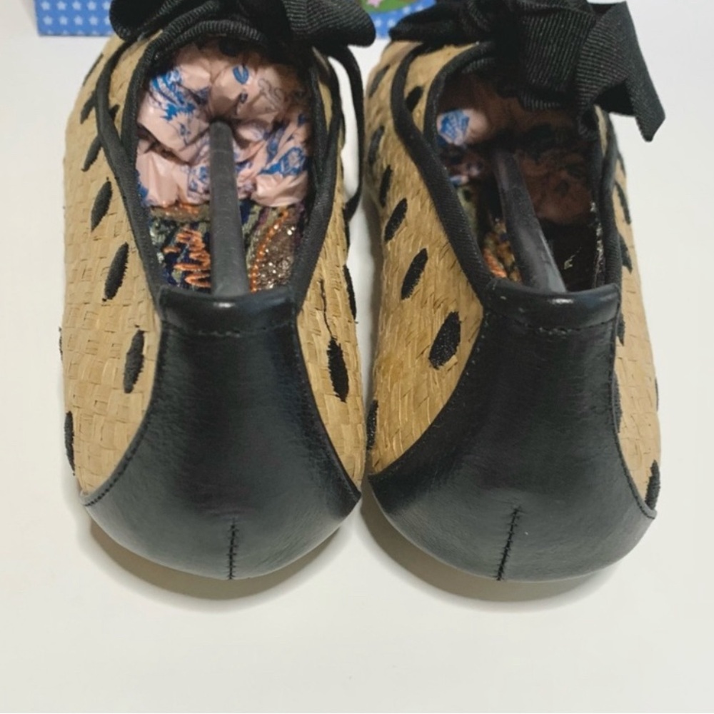 Irregular Choice Woven Straw Flats Black Polka Dots size 6 36.5 Whimsy Fun